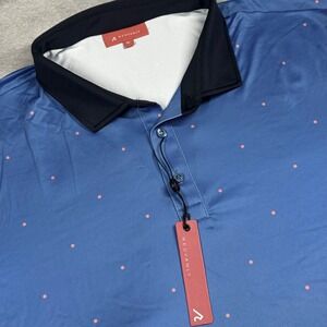 Redvanly Ramey Polo Mens XL Marine Blue Polka Dot Performance‎ Golf Shirt R2516